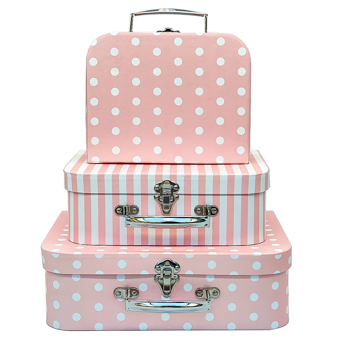 Amedoo Paperboard Suitcases Set of 3 Decorative Boxes, Compatible with Barbie Storage Organizer, Doll Clothes, Toys, Photos, Acc