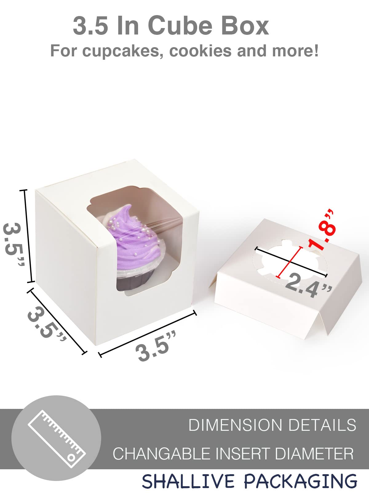 Shallive White Cupcake Boxes Individual 15 Count Pre-Assembled with Window and Inserts  Individual Cupcake Containers Auto-Popup for Wedding Baby Shower Mothers Day Birthday 3.5'' x 3.5'' x 3.5''