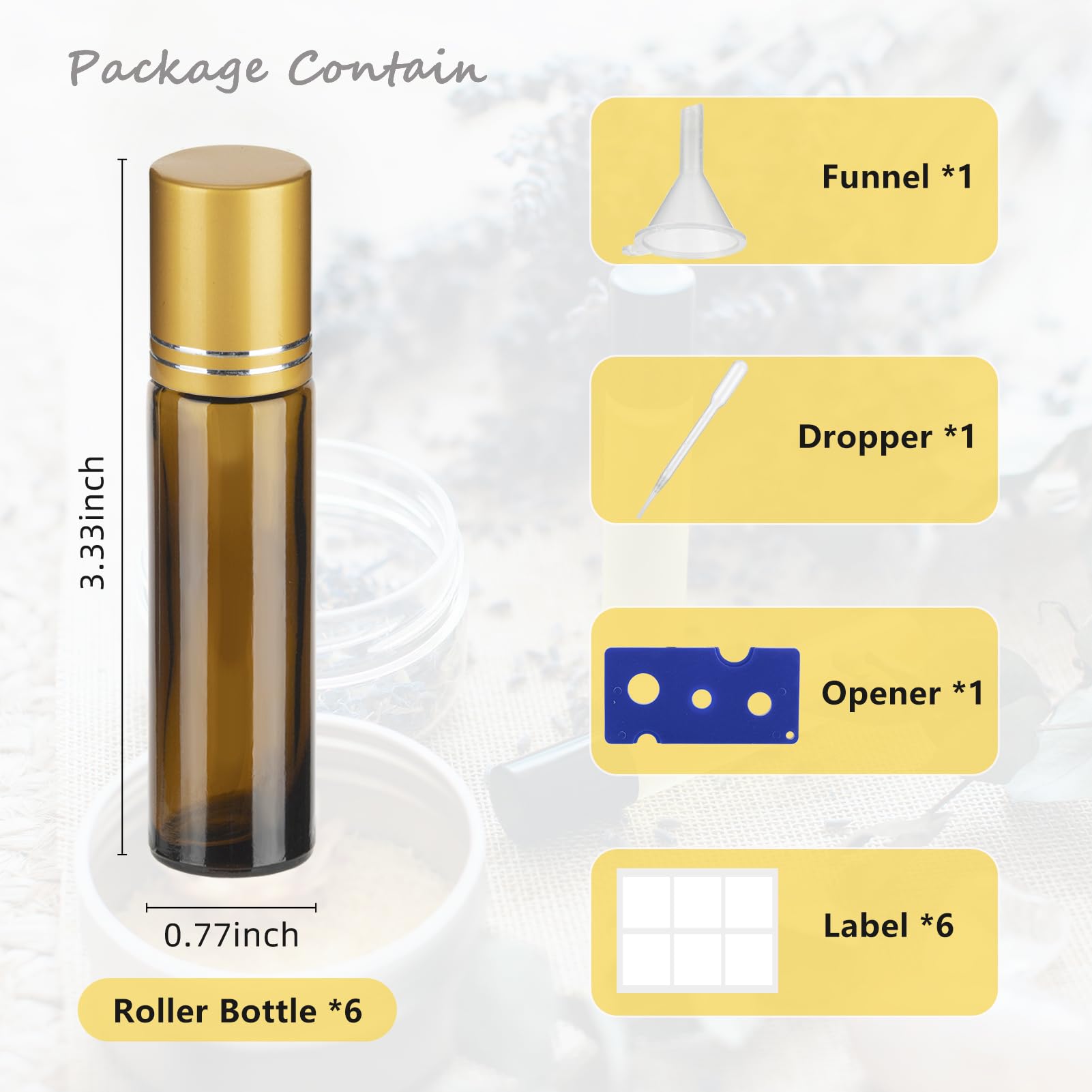 Givitasot 10Ml Essential Oil Roller Bottles, 6 Pack Amber Oil Roller Bottles For Essential Oils, Roll On Bottles With Stainless