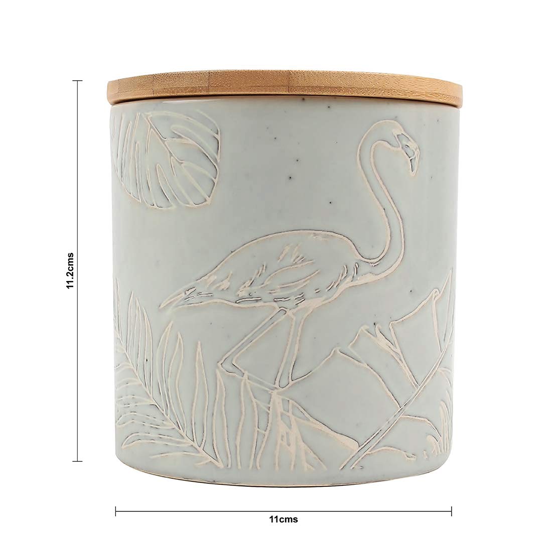 Chumbak Mint Lawns Ceramic Storage Jar -Mint Green Kitchen Storage Jar, Wooden Lid, Modern Print,Airtight, Dining, Tableware, Fo