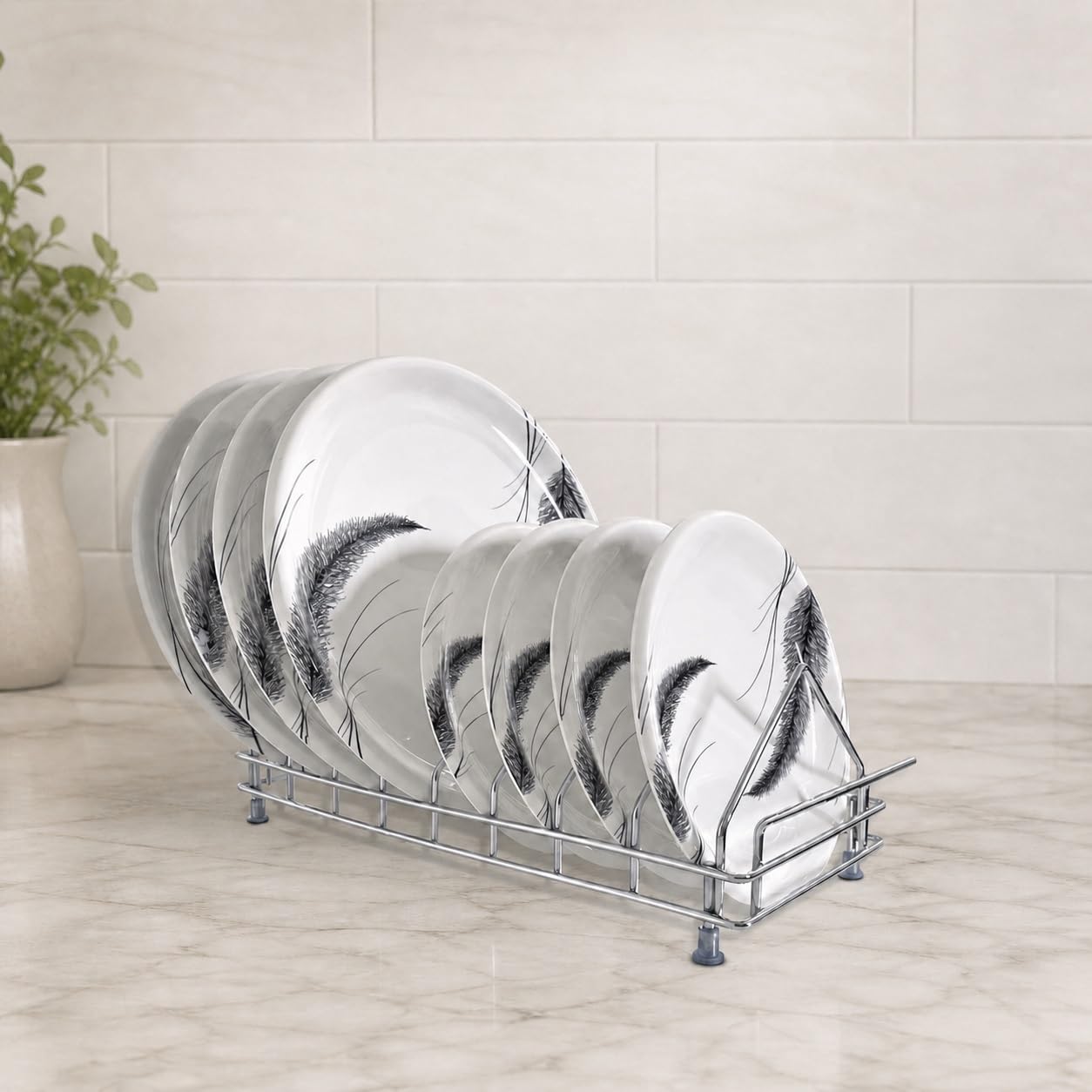 Keepwell Stainless Steel Plate Stand Kitchen Countertop Plate Rack For Home & Kitchen Plate Storage Rack Thali Stand