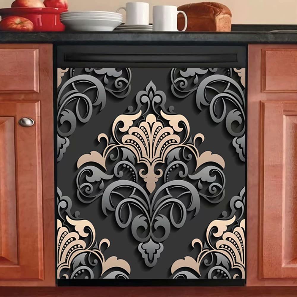 Metal Engraving Dishwasher Magnet,3D Metal Floral Fridge Magnetic,Kitchen Decor Sticker Fidge Vintage Flower Magnets Decal,Retro