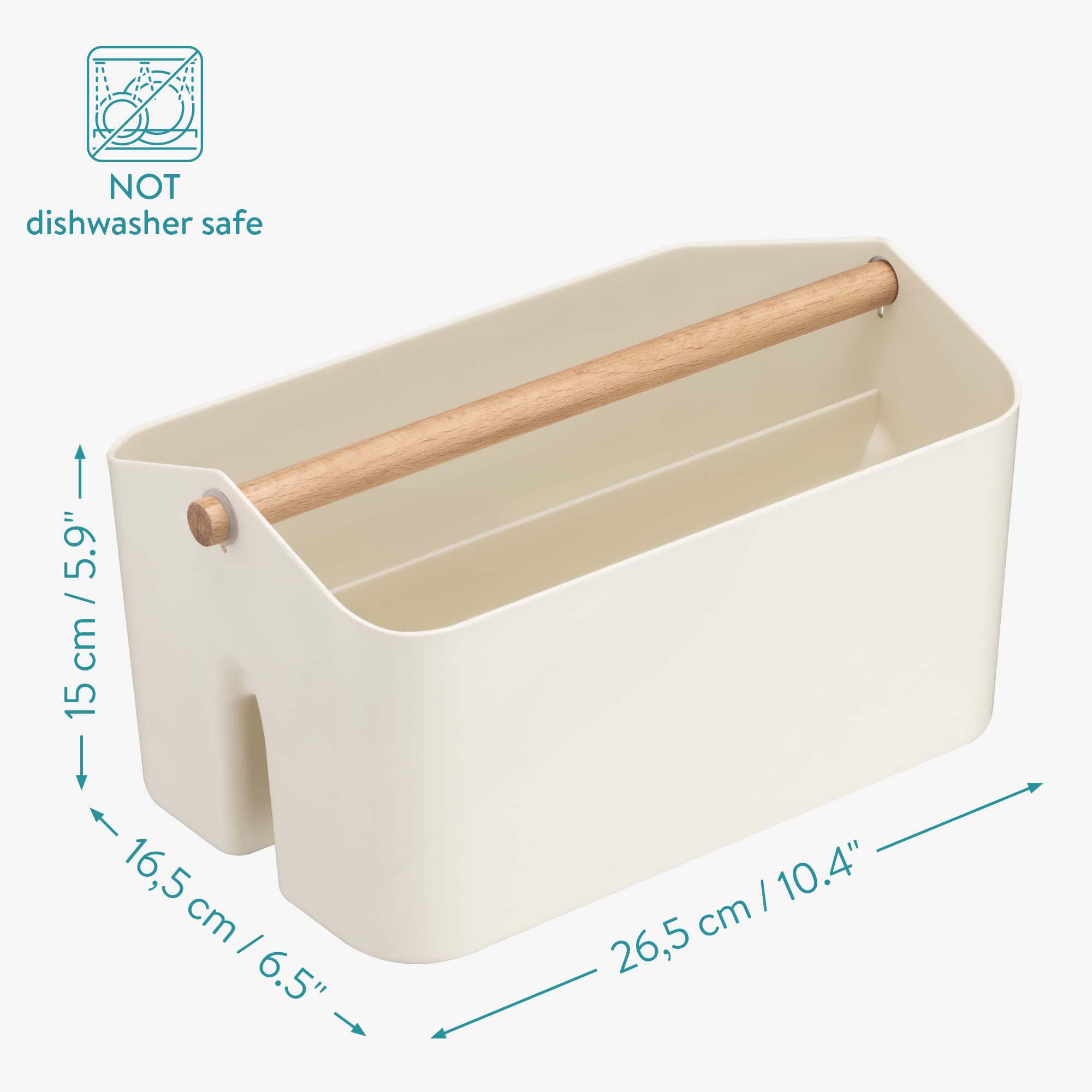 Navaris Organizer Caddy with Wood Handle - Storage Holder with 2 Compartments for Makeup Nursery Desk Bathroom 10.4 '' x 6.5 ''