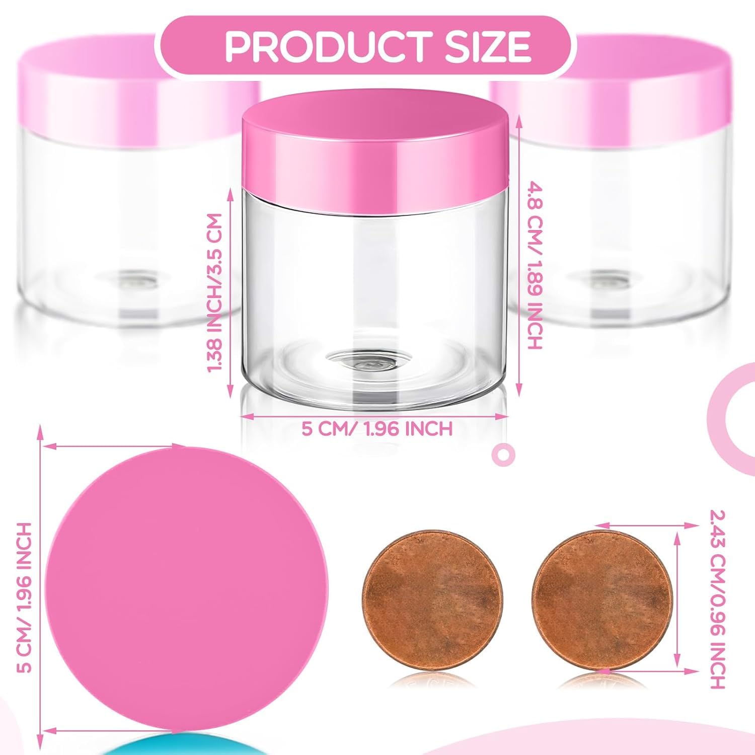 Satinior 12 Pack 2 Oz Plastic Container Jars With Lids Round Clear Travel Cosmetic Container Slime Jars For Toiletries, Lotion,