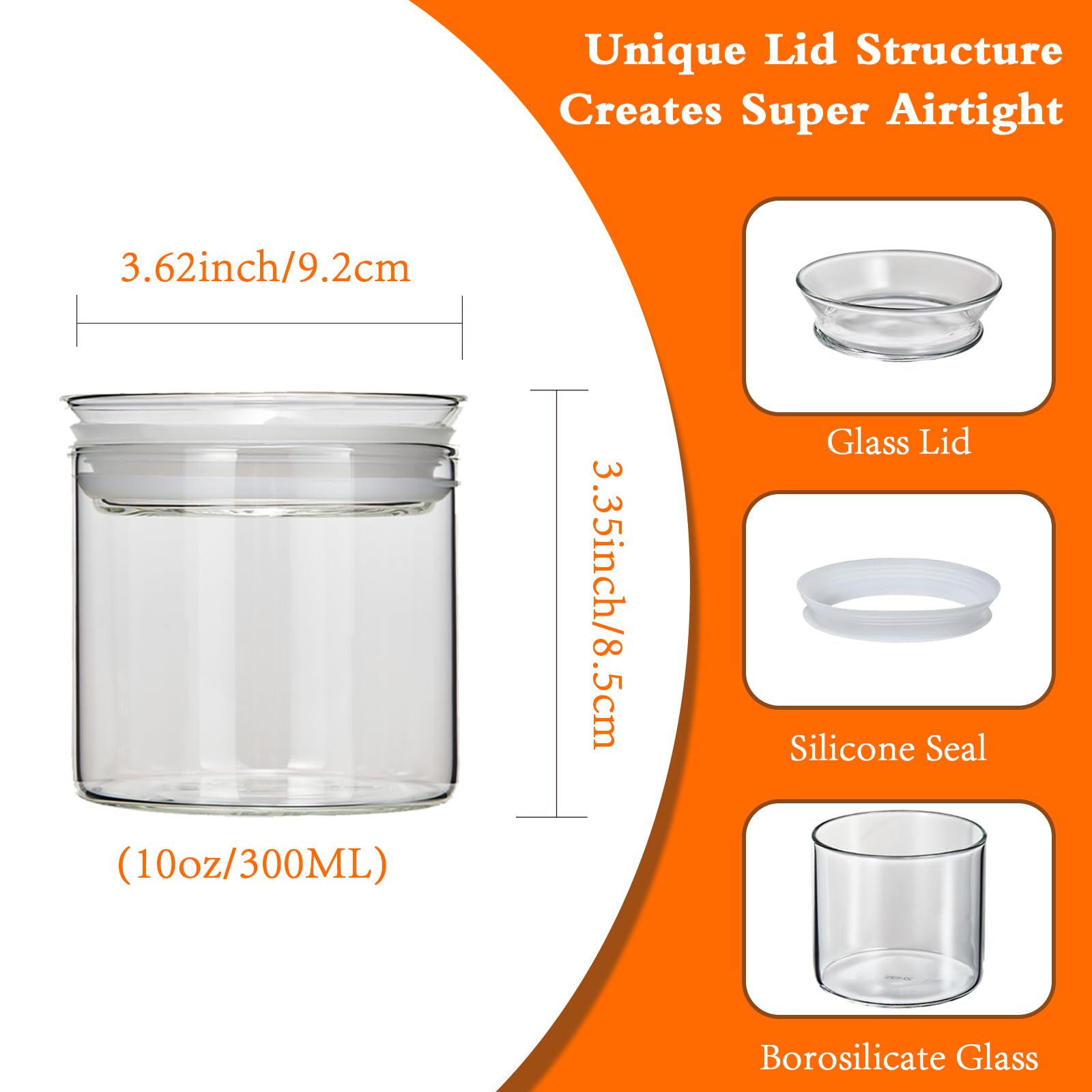 Zens Glass Canister Set, Small Airtight Kitchen Storage Jars With Glass Lids, Clear 4 Pack 10Oz Empty Food Container For Spices