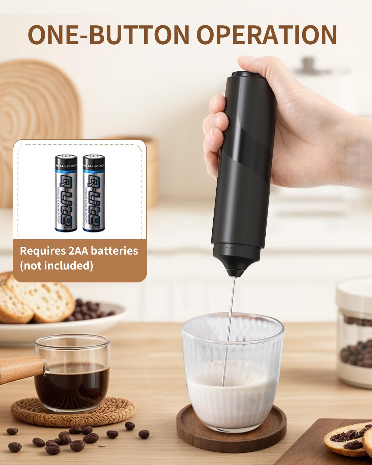 CIRCLE JOY Portable Milk Frother Hanheld, Battery Operated Electric Coffee Frother Wand Drink Mixer for Matcha Lattes Cappuccino
