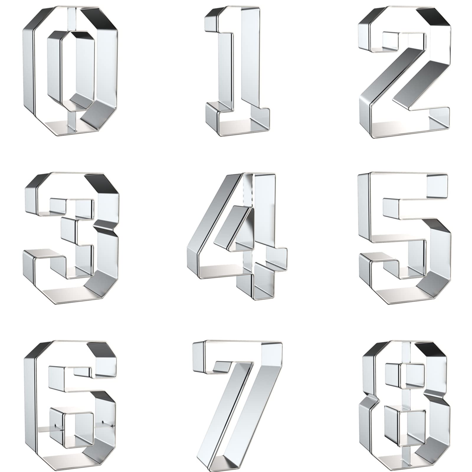 Number Shaped Cookie Cutters Set Of 9 Pcs, Stainless Steel 0 To 8 Fondant Cutter Molds Baking Diy (6 Switch To 9) (Right Angle)