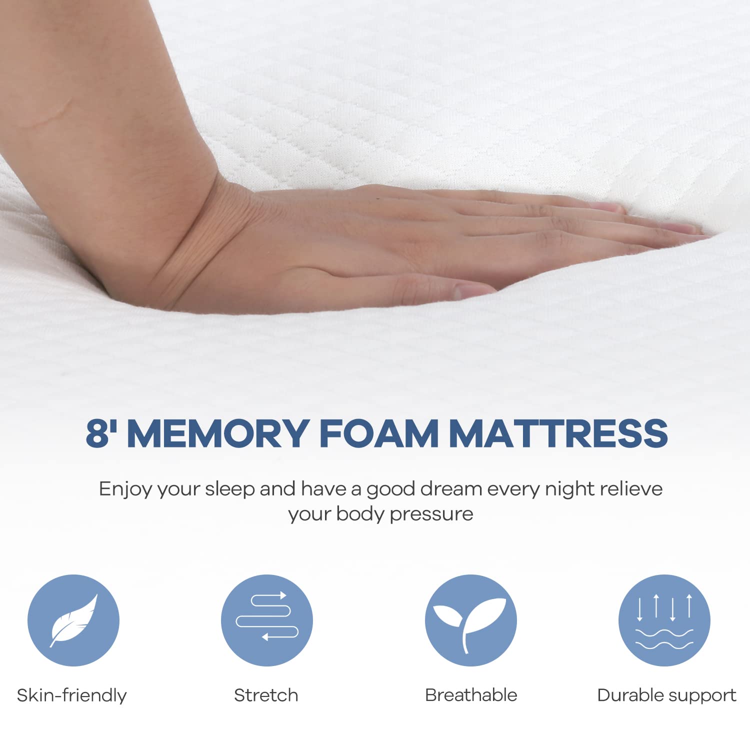 Nchanmar 8 Inch Twin Gel Memory Foam Mattress Pressure Relieving, Cooling Gel Foam, Certipur-Us Certified, Bed-In-A-Box, Pressur