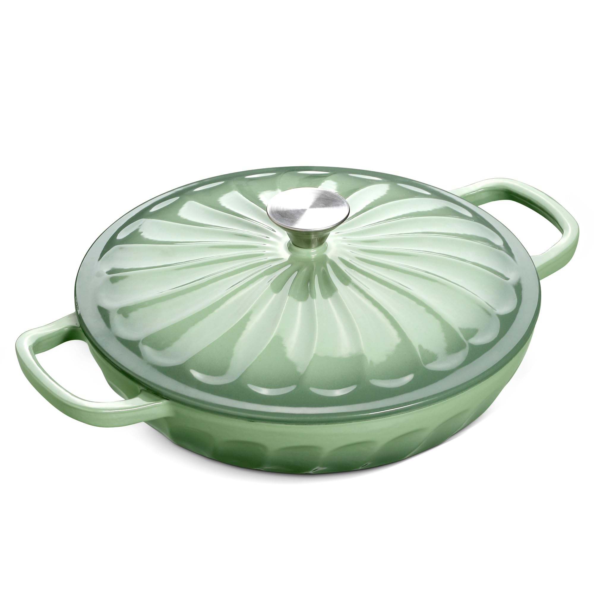 NSIRONS Enameled Cast Iron Dutch Oven, 3.8 Quart Dutch Oven Pot with Lid, Shallow Cast Iron Braiser with Handles, Oven Safe up t