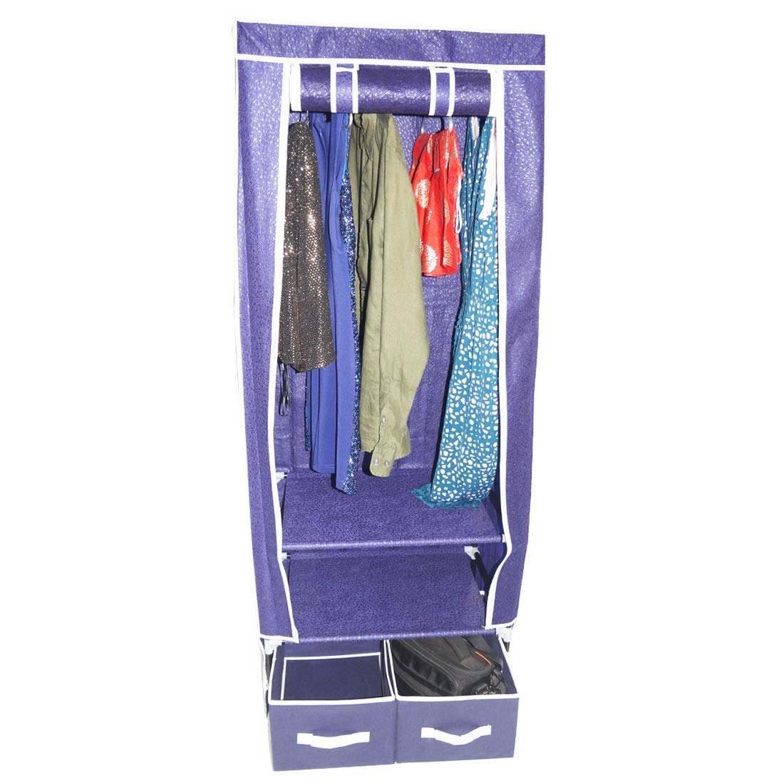 Muren Collapsible Wardrobe Clothes Cabinet Storage Organiser(Blue)