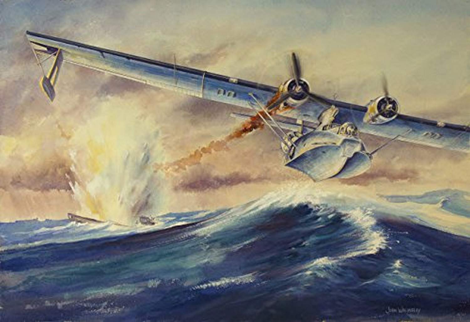 A Damaged Pby Catalina Aircraft After The Attack And Sinking Of A German U-Boat Poster Print By Trifocal Communicationsstocktrek