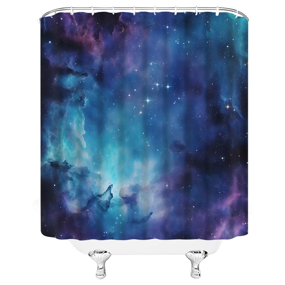 Ysatnsft Galaxy Shower Curtain Outer Space Starry Men Boys Nebula Universe Planet Fabric Bathroom Decor Set Include Hooks,(70''