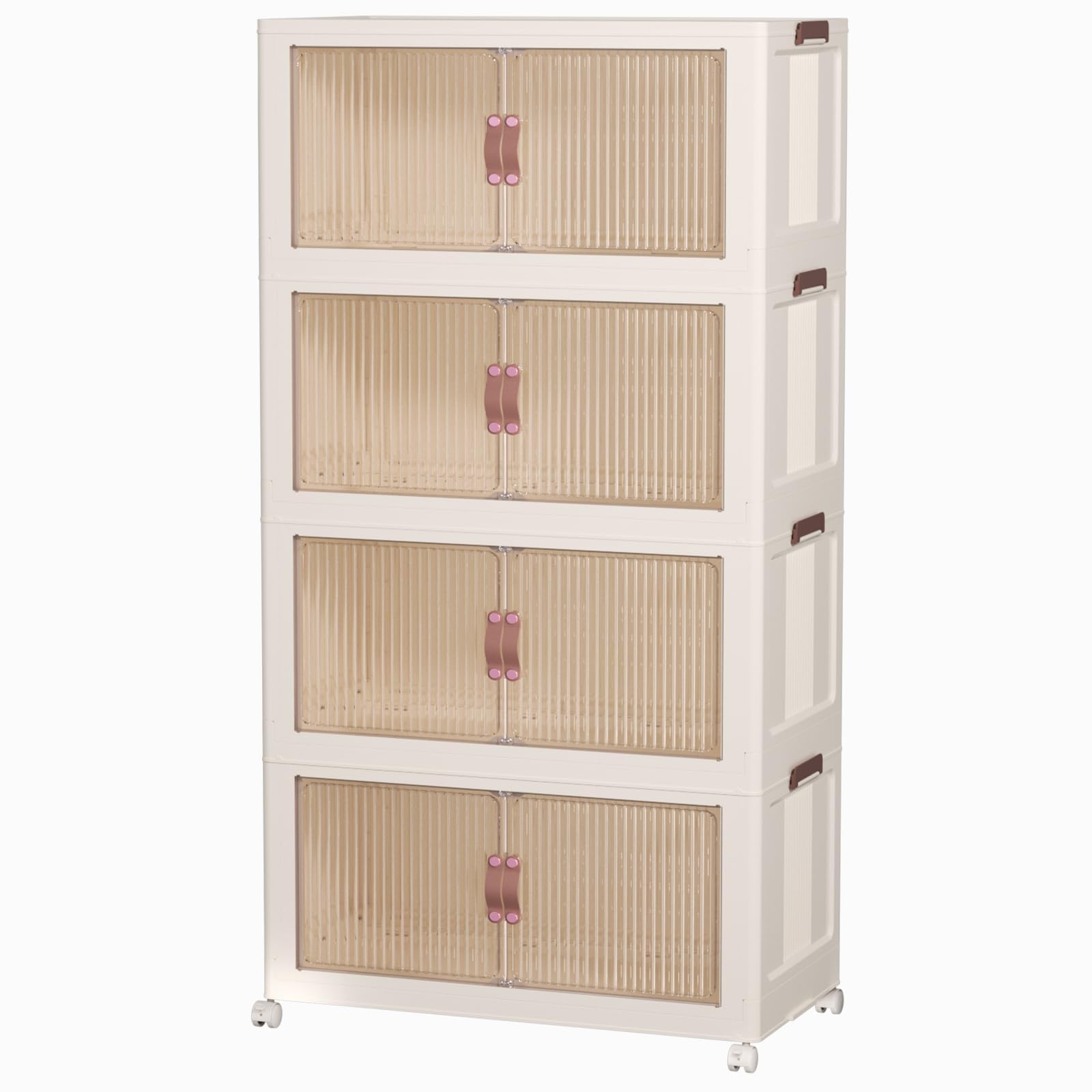 CTSNSLH 4 Tier Plastic Storage Bins with Lid 102QT, Stackable Storage Containers with Wheels, Folding Storage Boxes, Stackable S