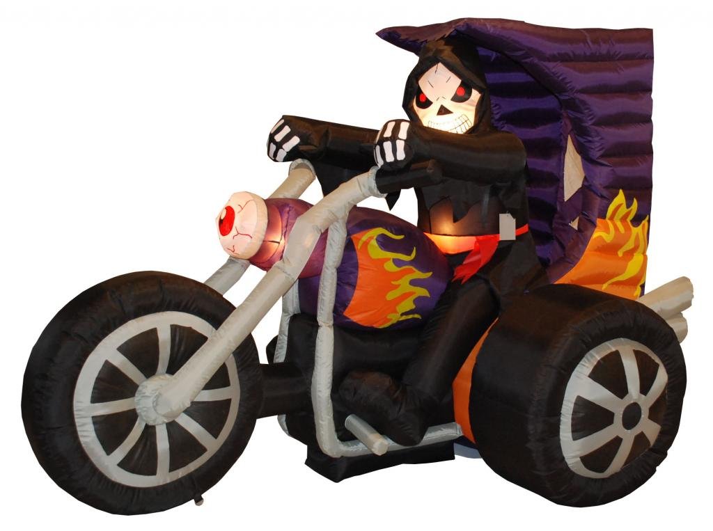 7 Foot Long Halloween Inflatable Grim Reaper on Motorcycle Lights Decor Outdoor Indoor Holiday Decorations, Blow up Lighted Yard