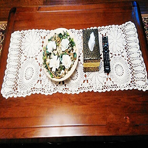 Abreeze Rustic Floral Table Runner Hand Crochet Table Placemats Beige Cotton Table Doilies Runners, 2Pc 15.7 Inchx31.5Inch