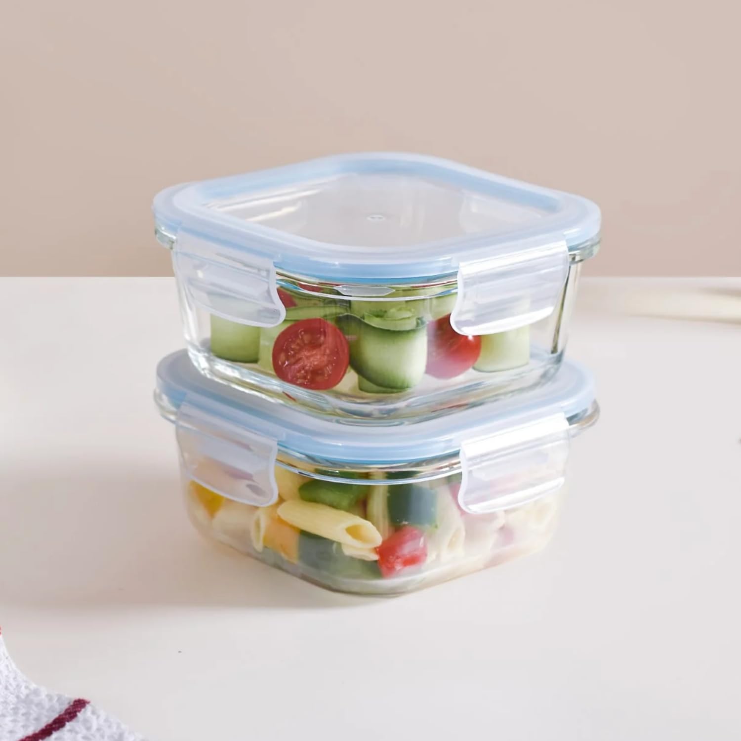 Nestasia Glass Tiffin Box Set Of 2 (500Ml Each) - Airtight And Leak-Proof Glass Containers With Safety Lock - Transparent Lunch 