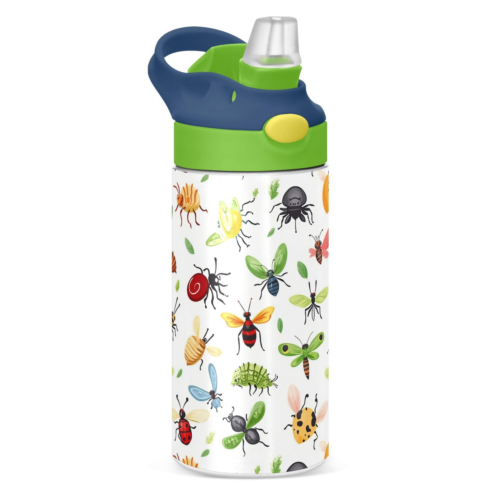Pigsaly Kids Insulated Water Bottle Beetles Colorful Bugs12oz Stainless Steel Vacuum Insulated Tumbler With Handle Double Wall V