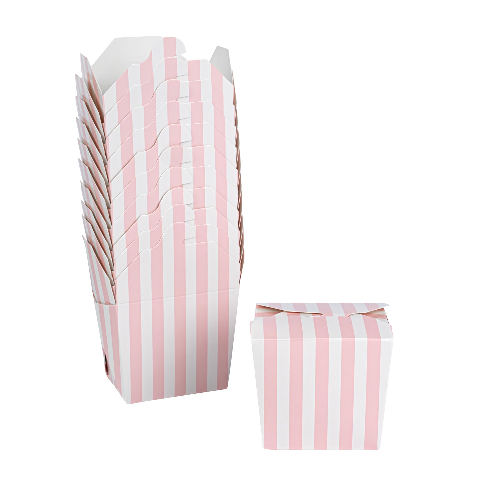 Restaurantware Bio Tek 2.8 x 2.2 x 2.5 Inch Food Containers 200 Noodle Takeaway Boxes - Disposable Striped Pink And White Paper 