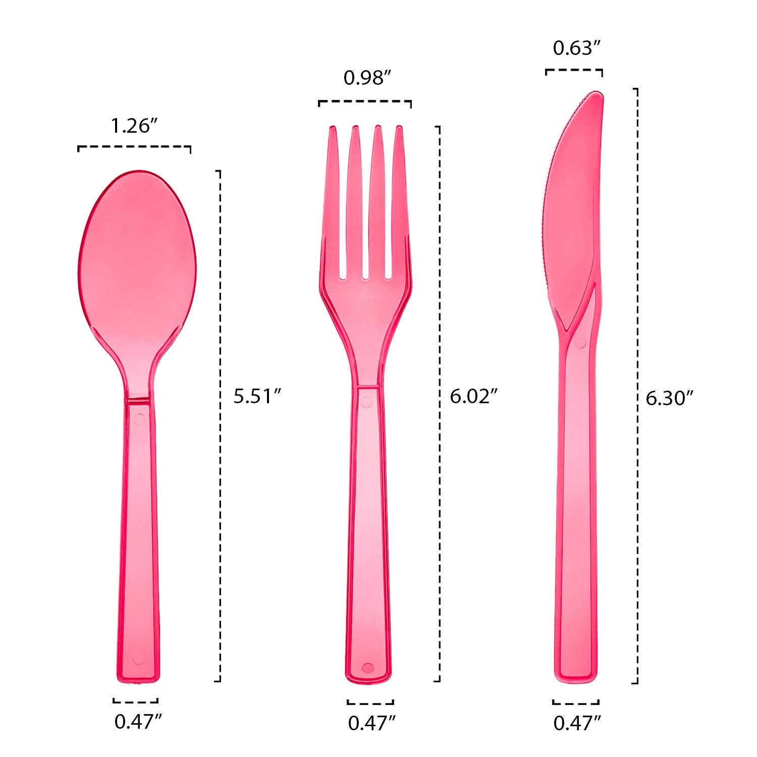 Party Essentials Hard Plastic Cutlery Combo Pack, 51 Pieces/17 Place Settings, Neon Pink