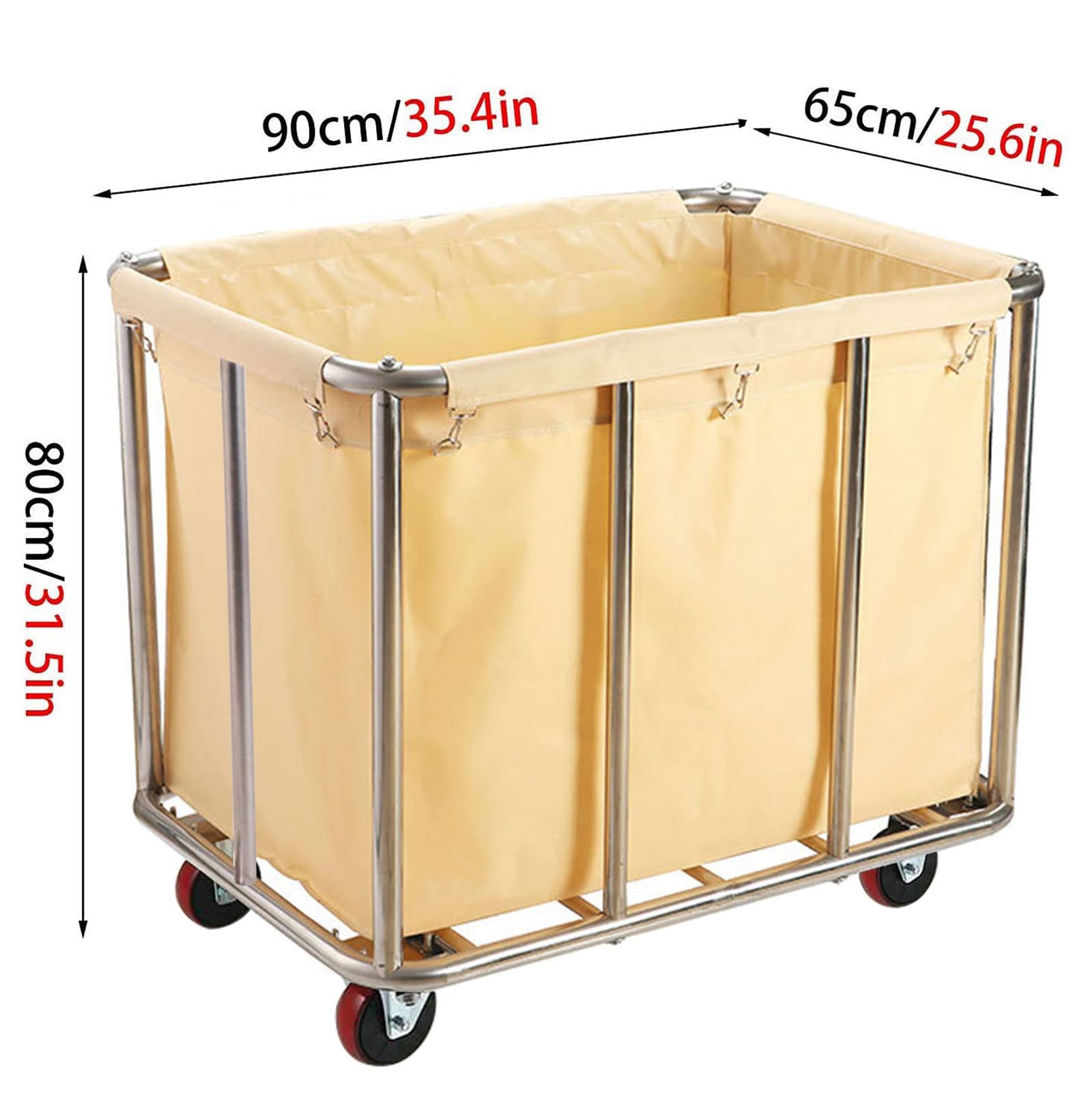 Commercial Laundry Cart With Wheels, 11.35 Bushels Large Laundry Roller With Removable Waterproof Canvas Lined Basket, Heavy Dut