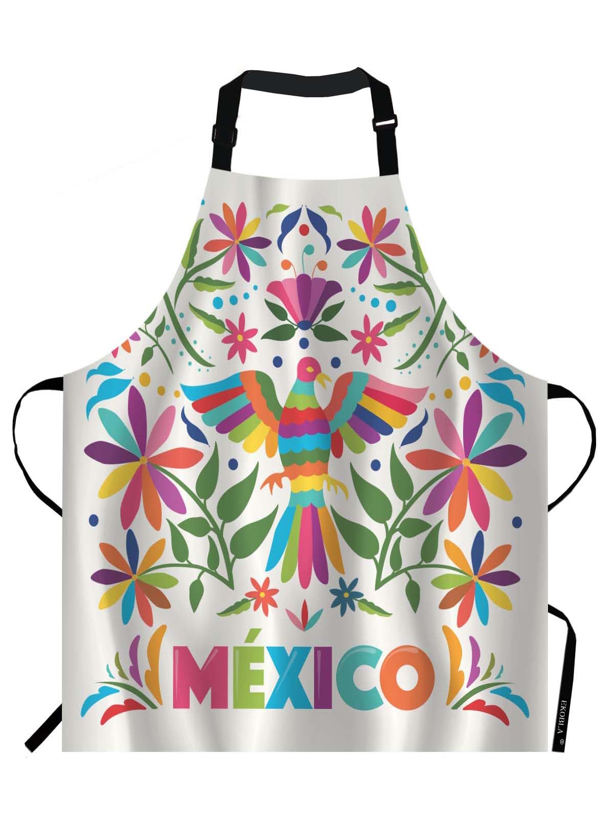 Ekobla Birds Aprons Colorful Mexico Traditional Texture Vibrant Floral Pattern Leaves Waterproof Resistant Chef Cooking Kitchen