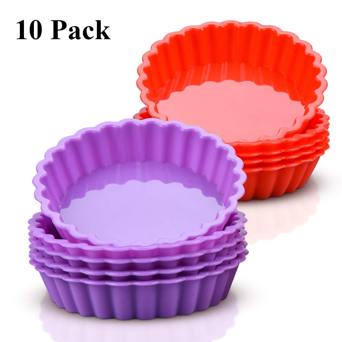 Funbaky Silicone Quiche Pan, Mini Pie Pan Non-Stick Round Silicone Baking Molds 10 Packs