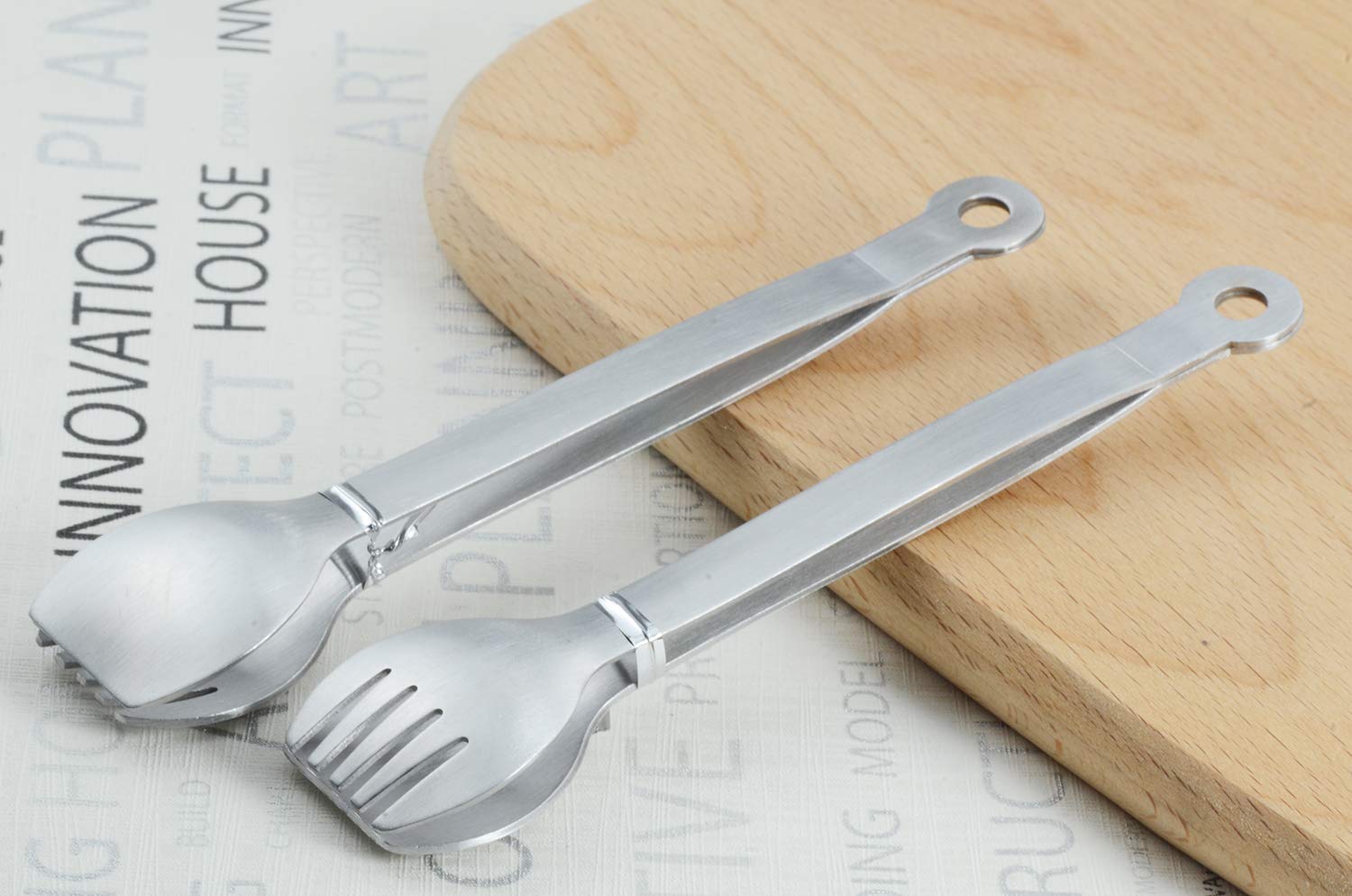 Hinmay Small Serving Tongs 6-Inch Stainless Steel Mini Appetizer Tongs, Set Of 4 (Brushed)
