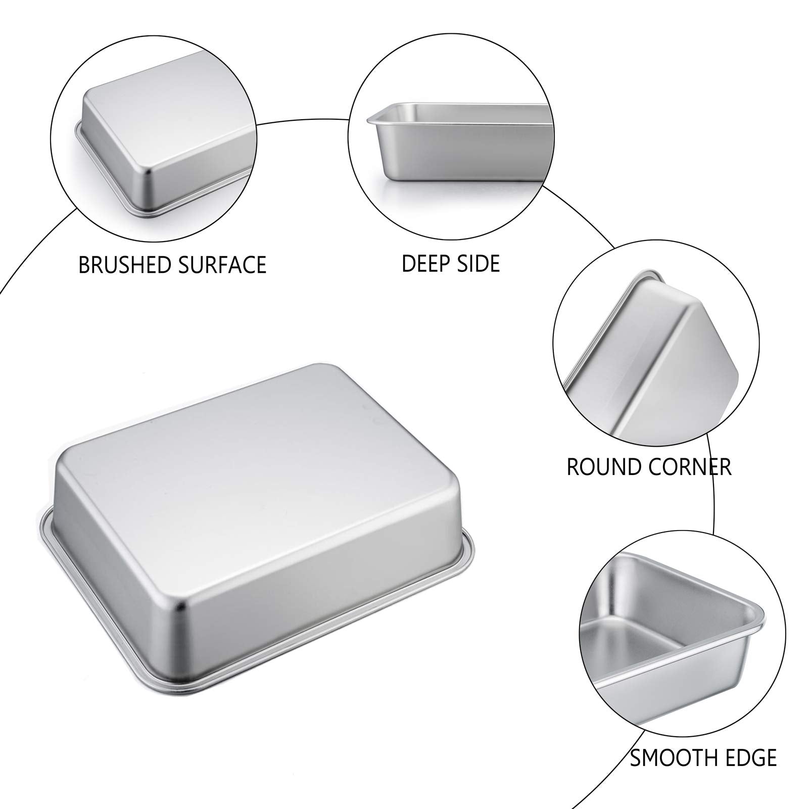 Teamfar Lasagna Pan Set Of 2, Brownie Pan Deep Lasagna Pan Rectangle Cake Pan Stainless Steel For Baking Roasting, 10.7  8.3  3.