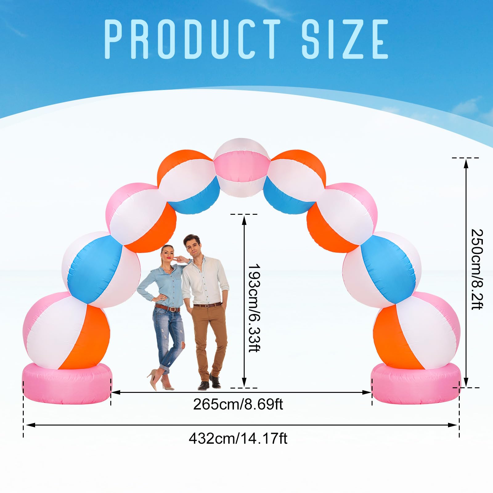 RattanView Inflatable Arch 8 ft Summer Beach Ball Party Arch Rainbow Beach Party Decoration Inflatable Pool Favors for Indoor Ou