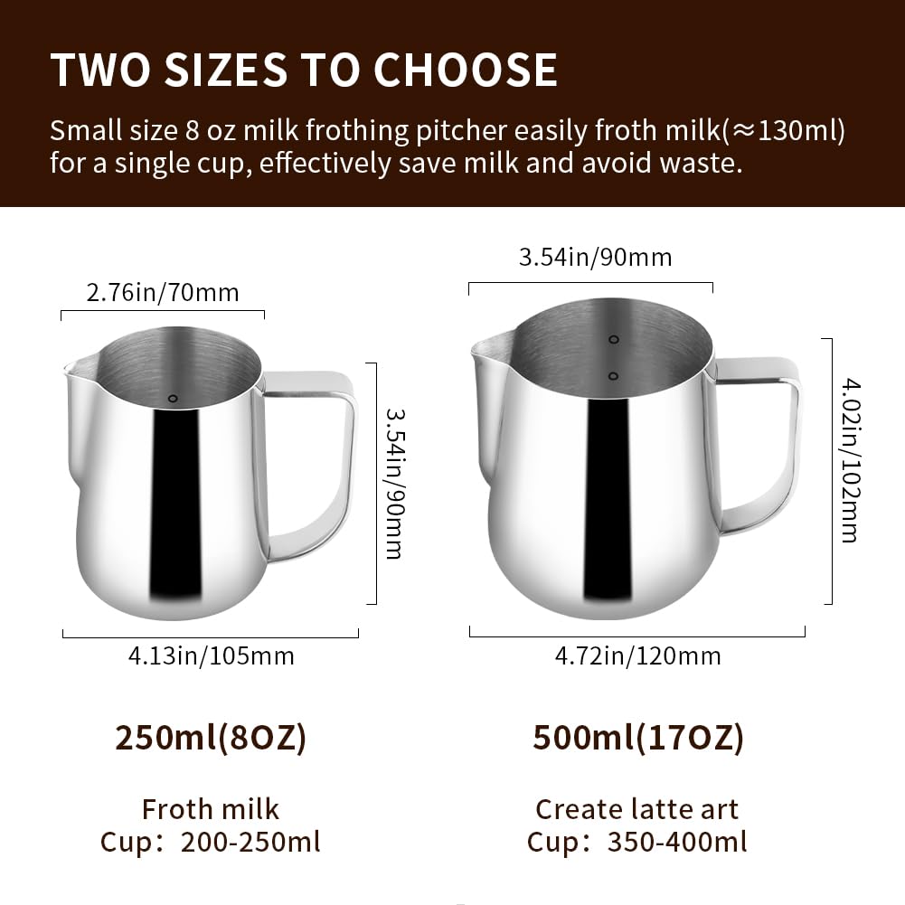 Watchget Milk Frothing Pitcher 500Ml/17Oz Stainless Steel Espresso Steaming Pitcher Milk Coffee Cappuccino Latte Art Barista Ste