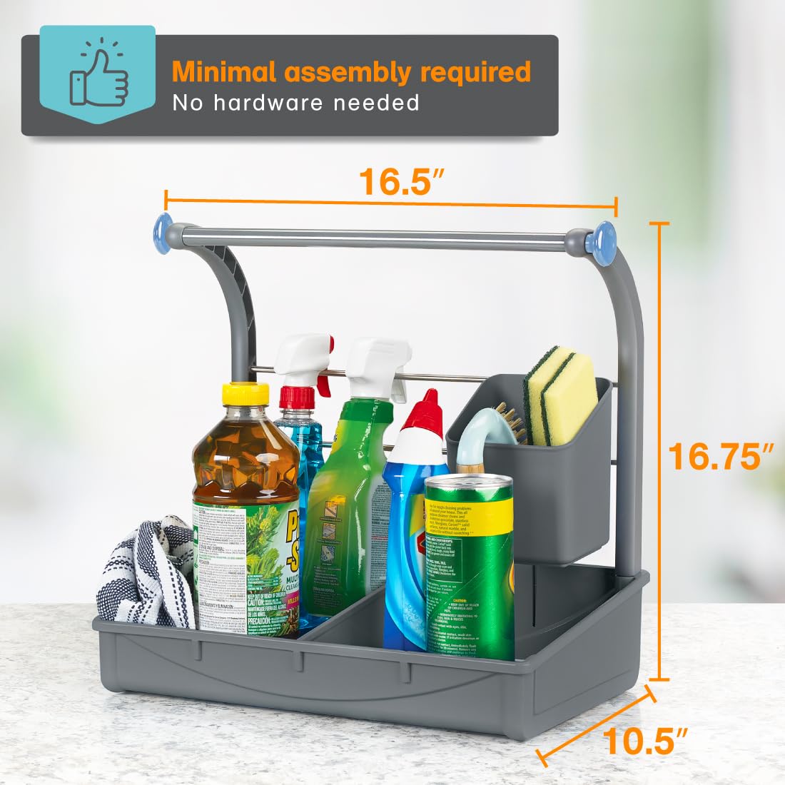 Polder Under Sink Storage Caddy - Easy-to-Assemble Plastic Organizer, Gray, 16.75" x 10.5" x 16.5", Model STO-6720-94