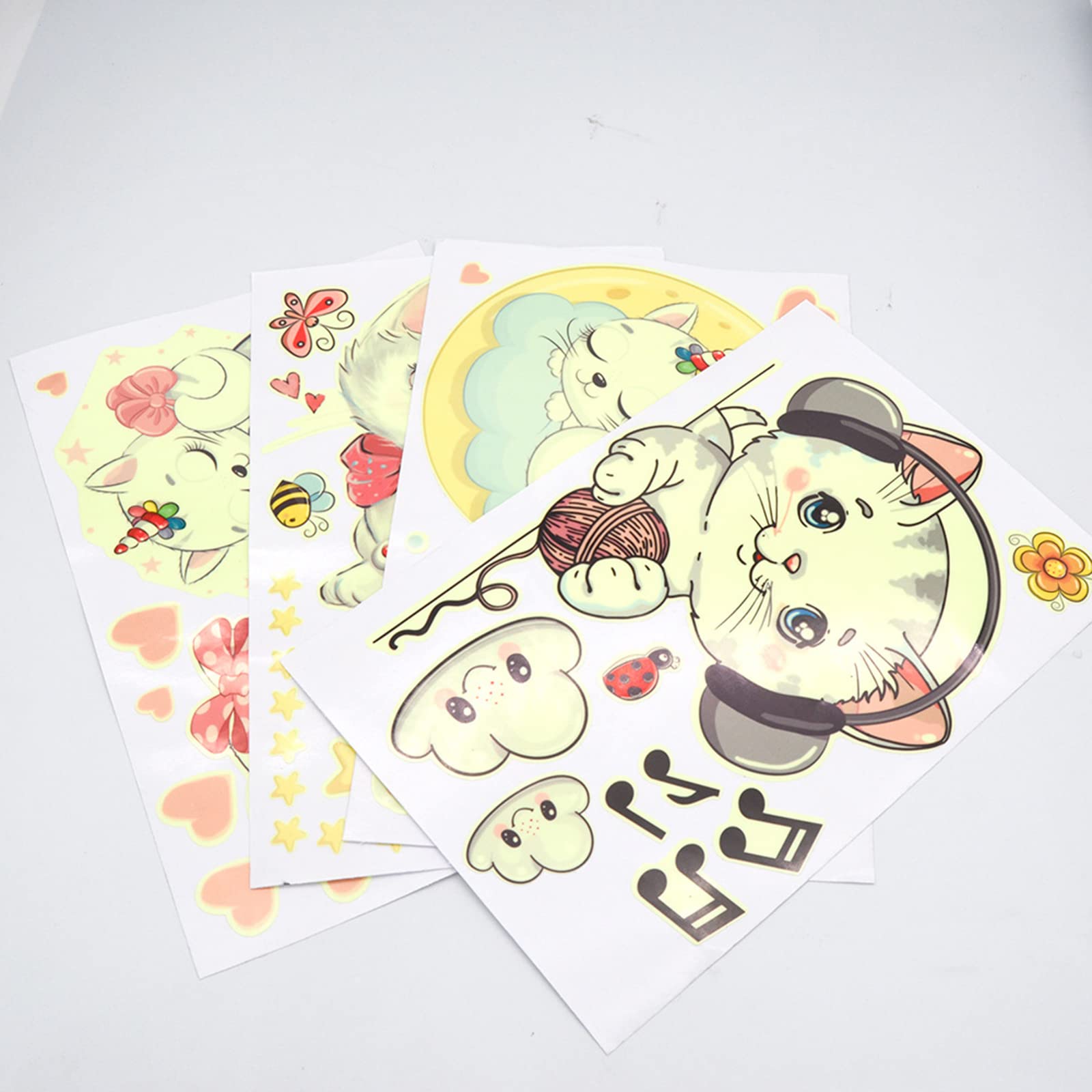 Glow In The Dark Stars For Room,Cats Glowing Wall/Ceiling Decals, Kitten Butterflies Stickers For Kids Bedroom, Clouds Bees Lumi