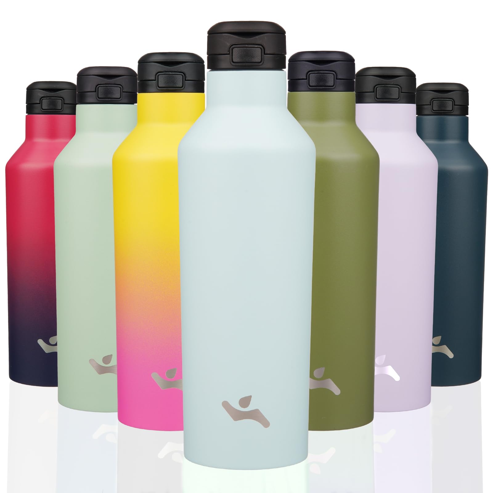 Insulated Water Bottle with Straw,25 OZ Double Wall Vacuum Stainless Steel Water Flask with 2 Lids,Cyan Blue