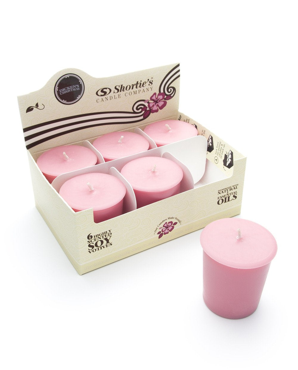 Dickens Christmas Soy Votive Candles - Scented with Natural Fragrance Oils - 6 Pink Natural Votive Candle Refills - Christmas & 