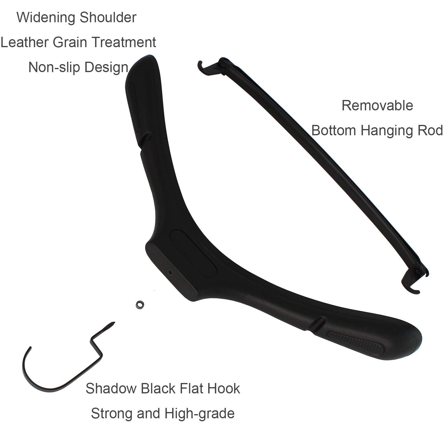 Plastic Extra Wide Suit Hangers, Pack Of 15, Width: 17.7'',Notched Shoulders & Swivel Hooks, Black