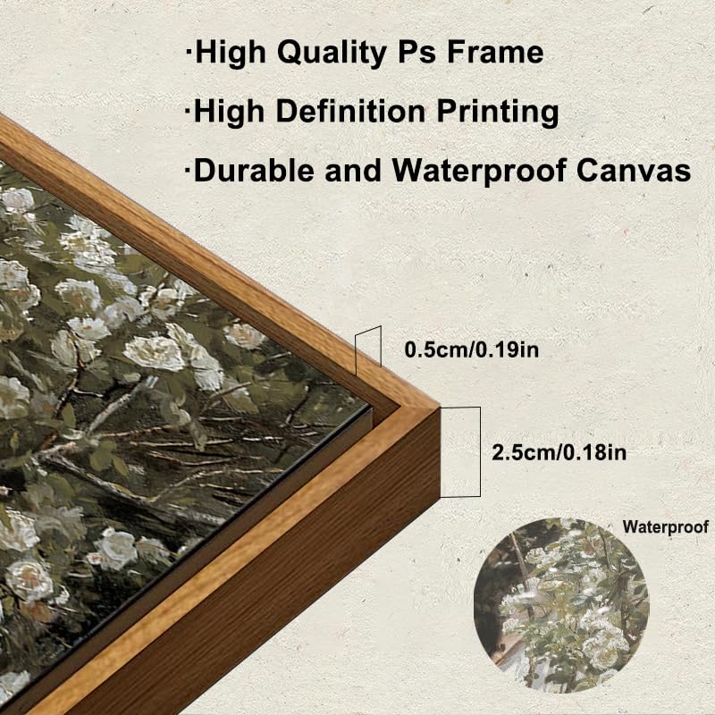 Kbkbart Framed Vintage Canvas Wall Art, Retro French Country Garden Women Flower Classical Painting Bedroom Art Print, Rustic Vi