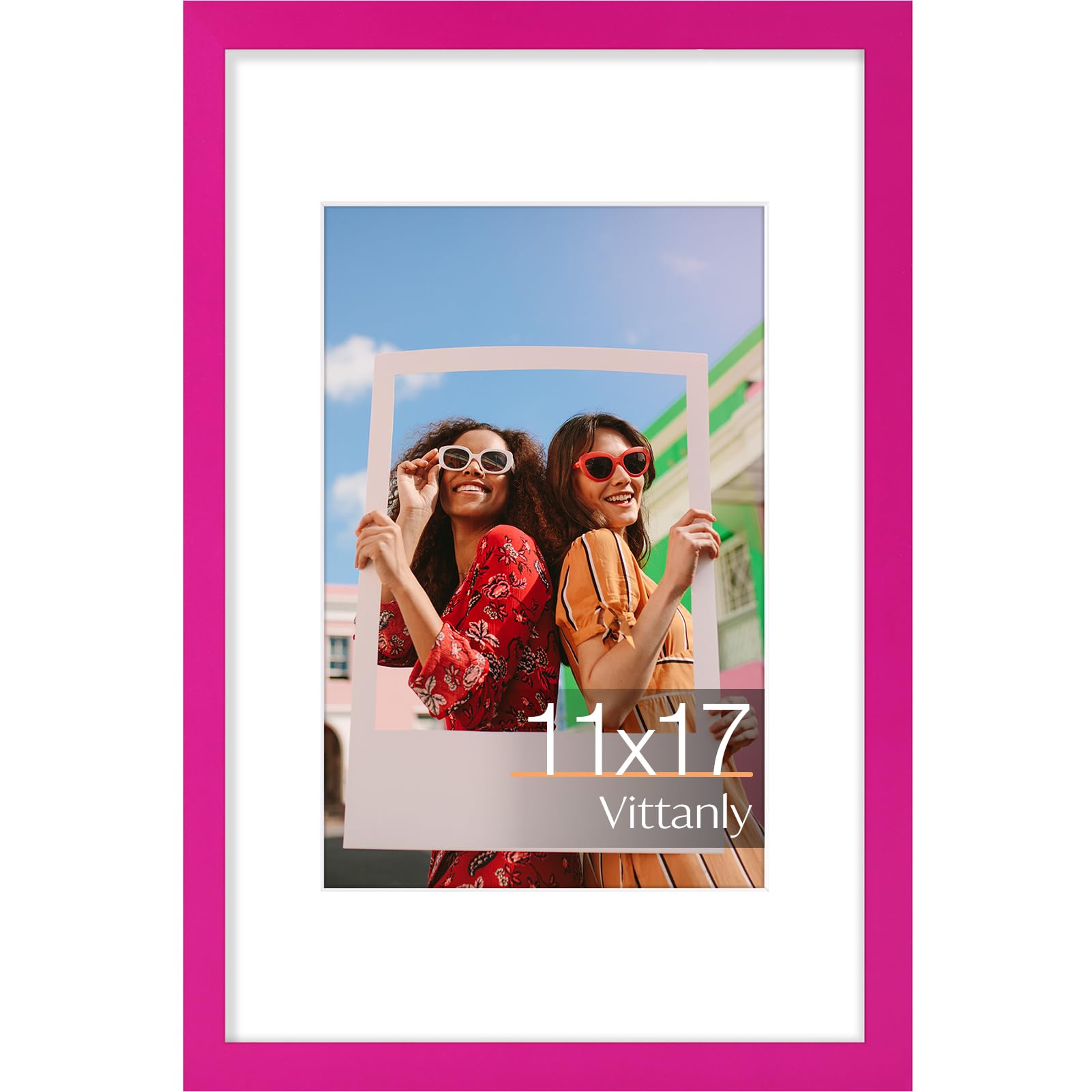 Vittanly 11x17 Picture Frame, Engineered Wood with Shatter Resistant Plexiglass, Display Pictures 8x12 with Mat or 11x17 without