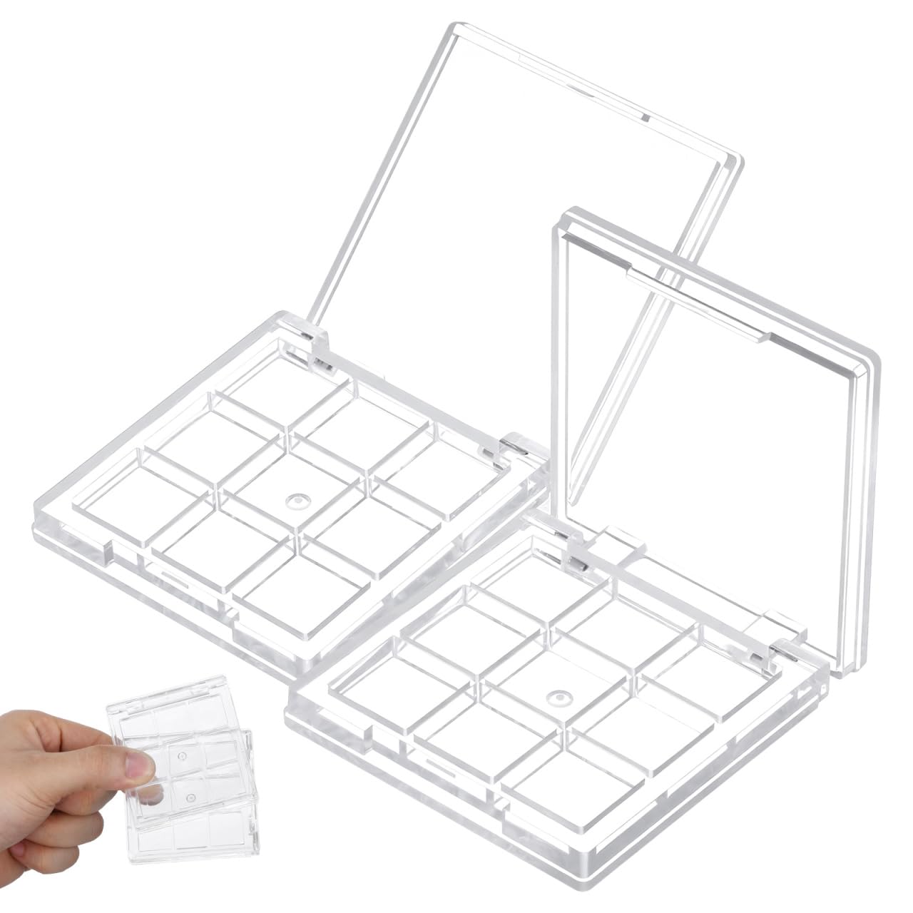 TOYANDONA 2pcs Empty Eyeshadow Palette Case Clear Refillable Makeup Container for Highlighter Blush Eyebrow Powder Portable Trav