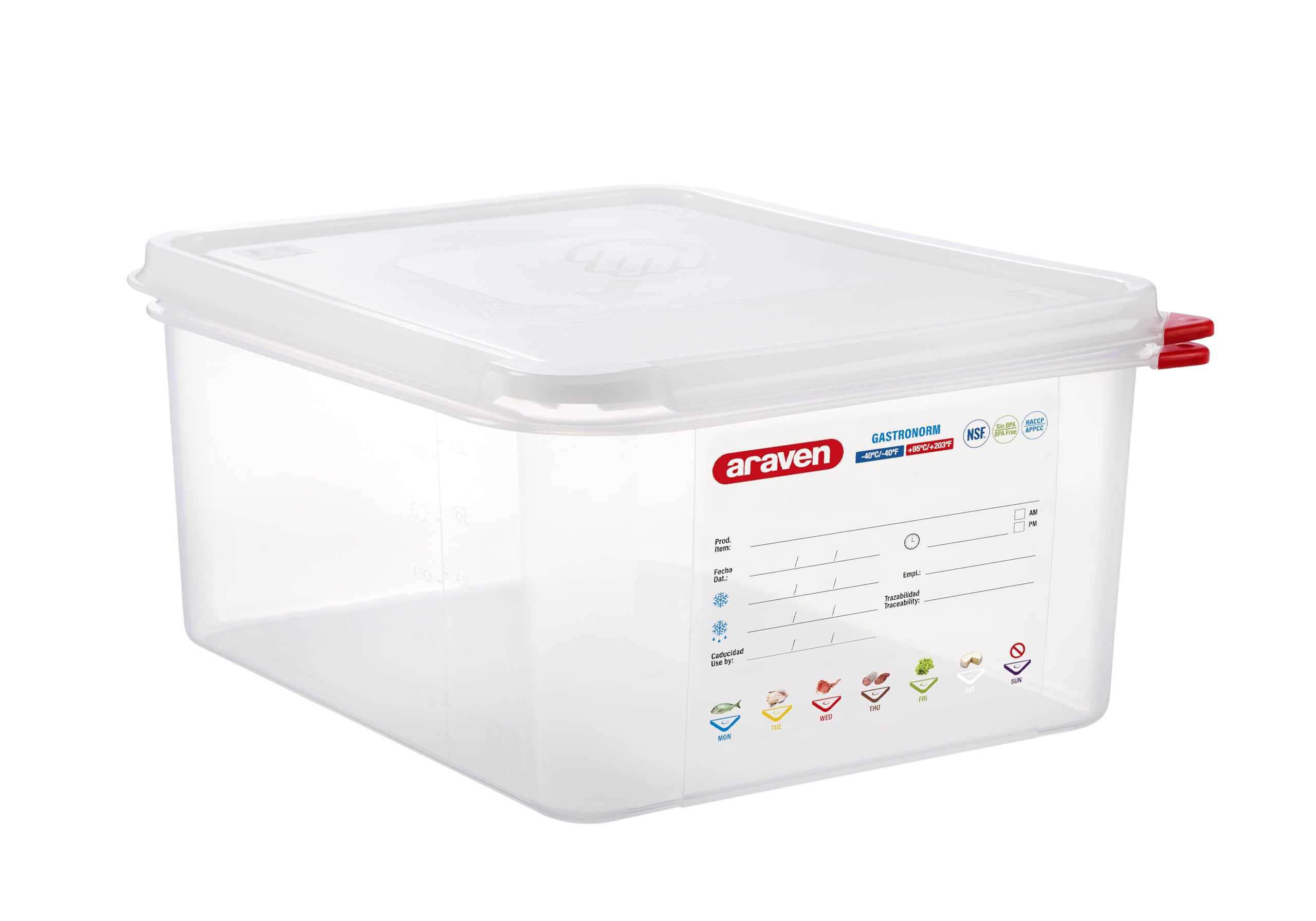 Araven Airtight Container, Food Pan with Lid for Storage in Kitchen and Restaurant, 1/2 GN 6 Deep, 1 Count, Clear