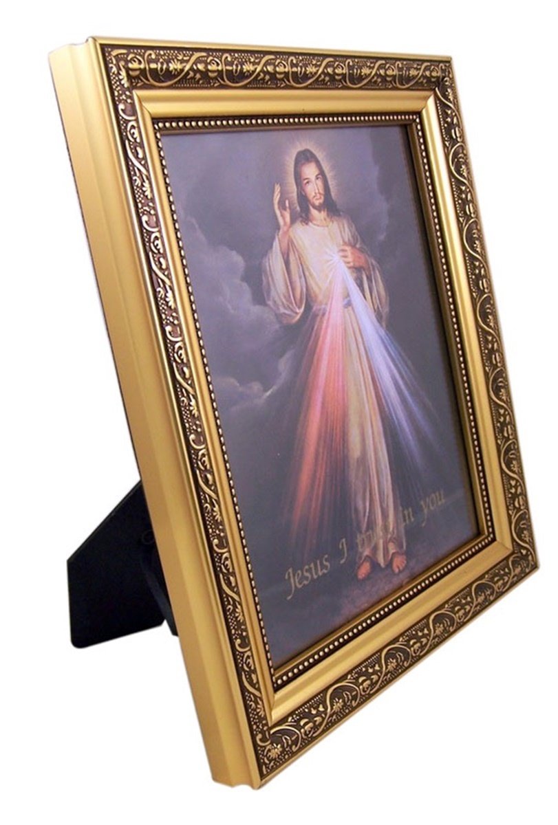 Gerffert Collection The Divine Mercy Framed Portrait Print  13 Inch (Ornate Gold Tone Finish Frame)