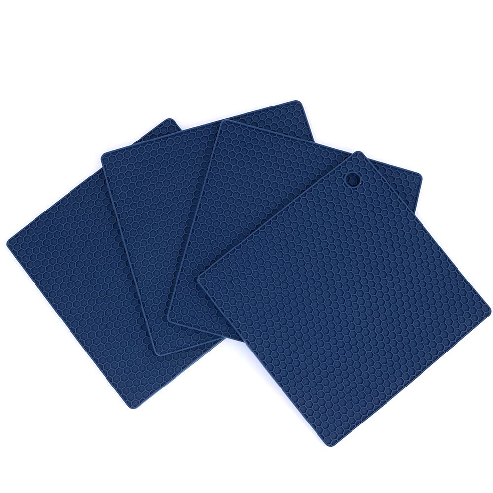 Alnicov Set Of 4 Silicone Pot Holders Multi-Purpose Hot Pads,Non Slip Flexible Durable Heat Resistant For Table Kitchen Navy Blu