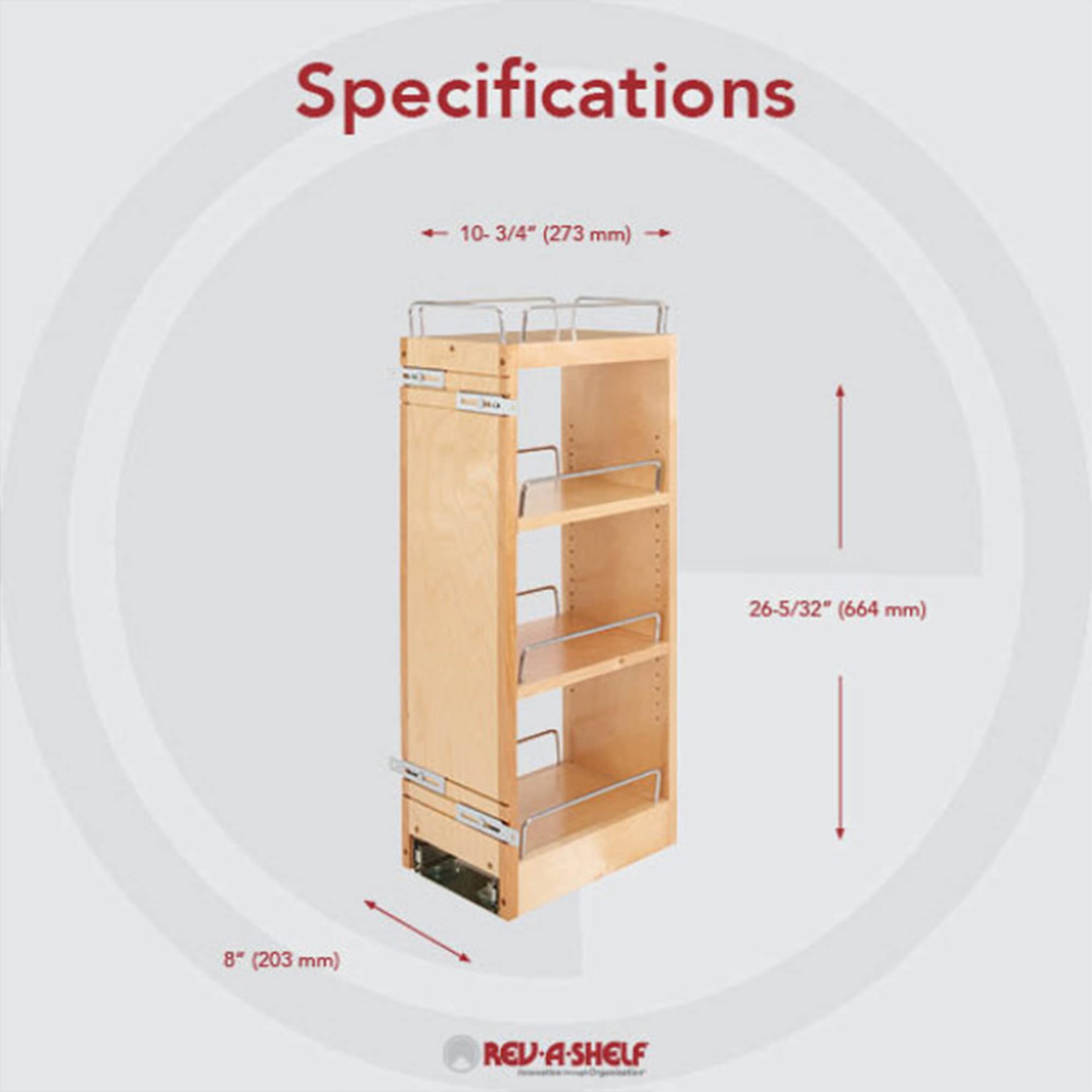 Rev-A-Shelf 8'' Pull Out Shelf Organizer For Kitchen And Bathroom Cabinets, Wooden Slide Out Spice Or Medicine Rack W/Soft-Close