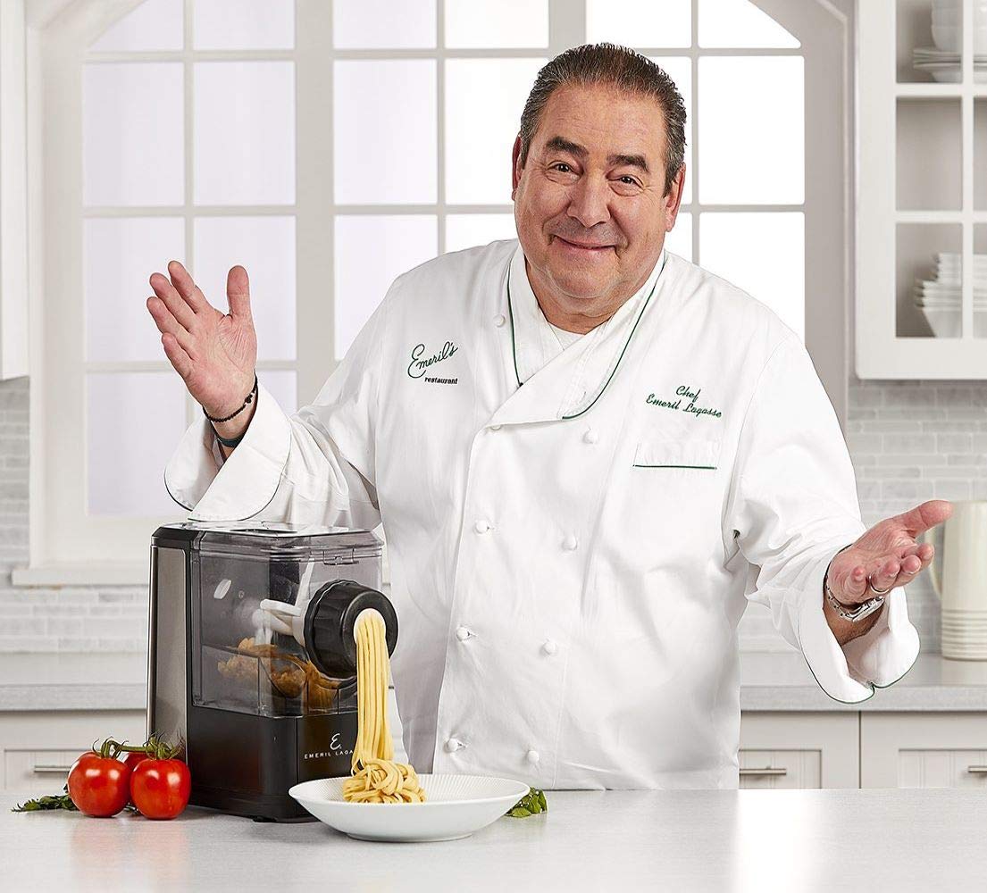 Emeril Everyday Automatic Pasta Maker PM-01 - 8 Shaping Discs, Black, Plastic, Standard Size with Juice/Frozen Treat Attachment