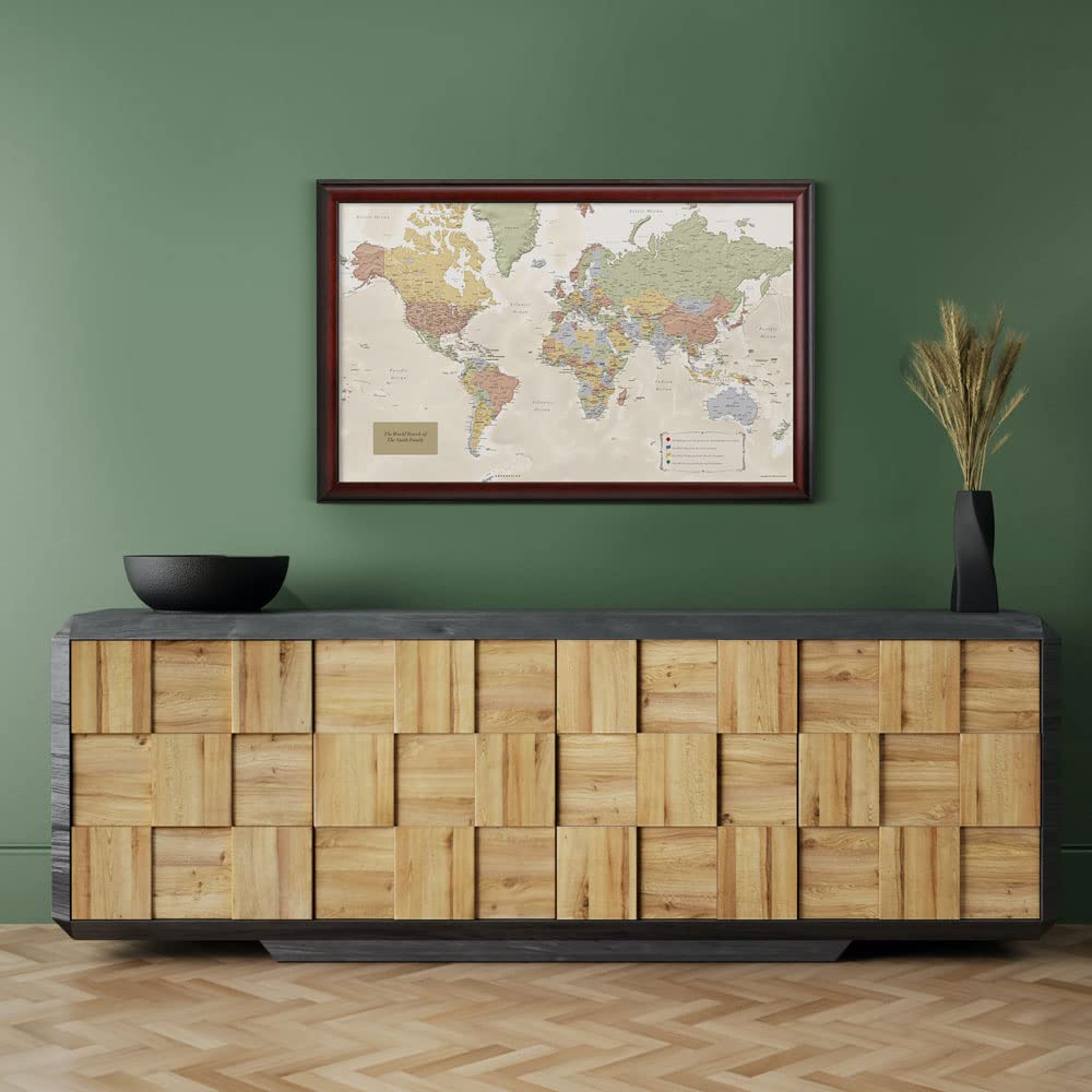 Map Your Travels Push Pin World Map - Deluxe 33"x21" Wood Frame - Personalized Gift - Handmade in Minnesota