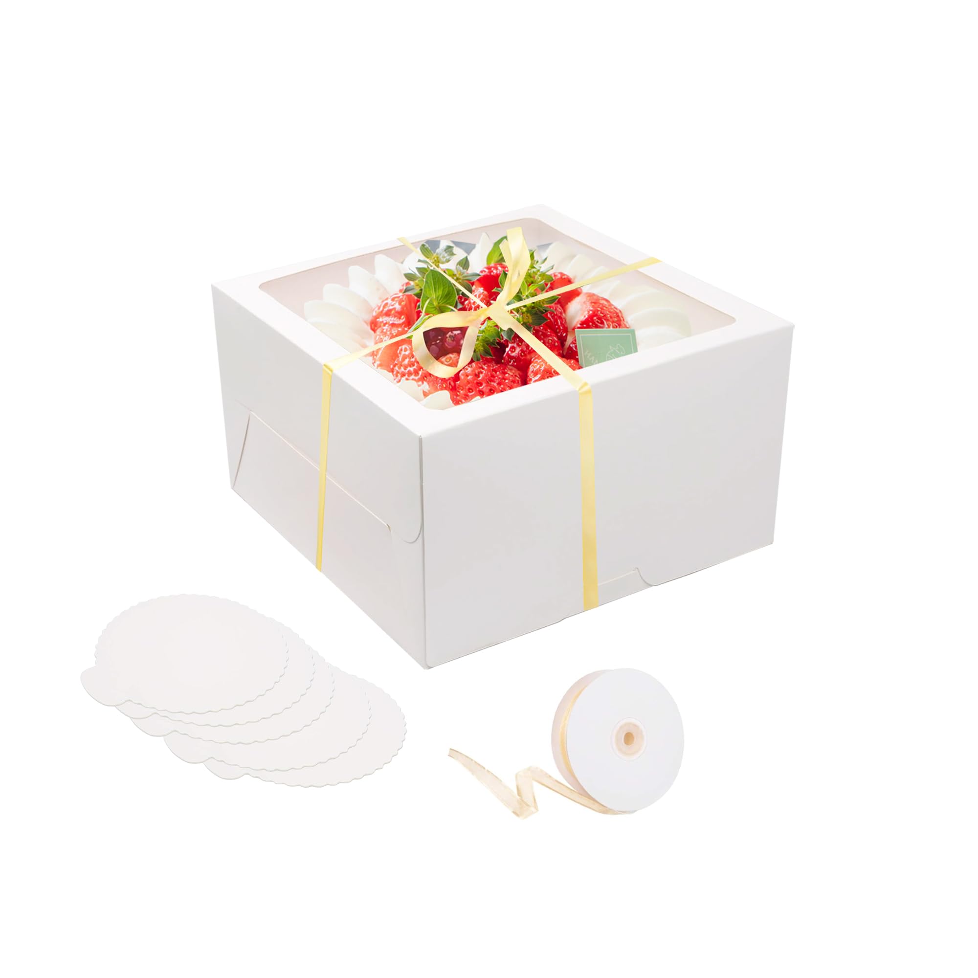 LOKQING 20Pcs Cake Boxes with Window and Cake Boards White Bakery Boxes for Cakes Gift 12x12x6 Inches(10 Boxes & 10 Boards)