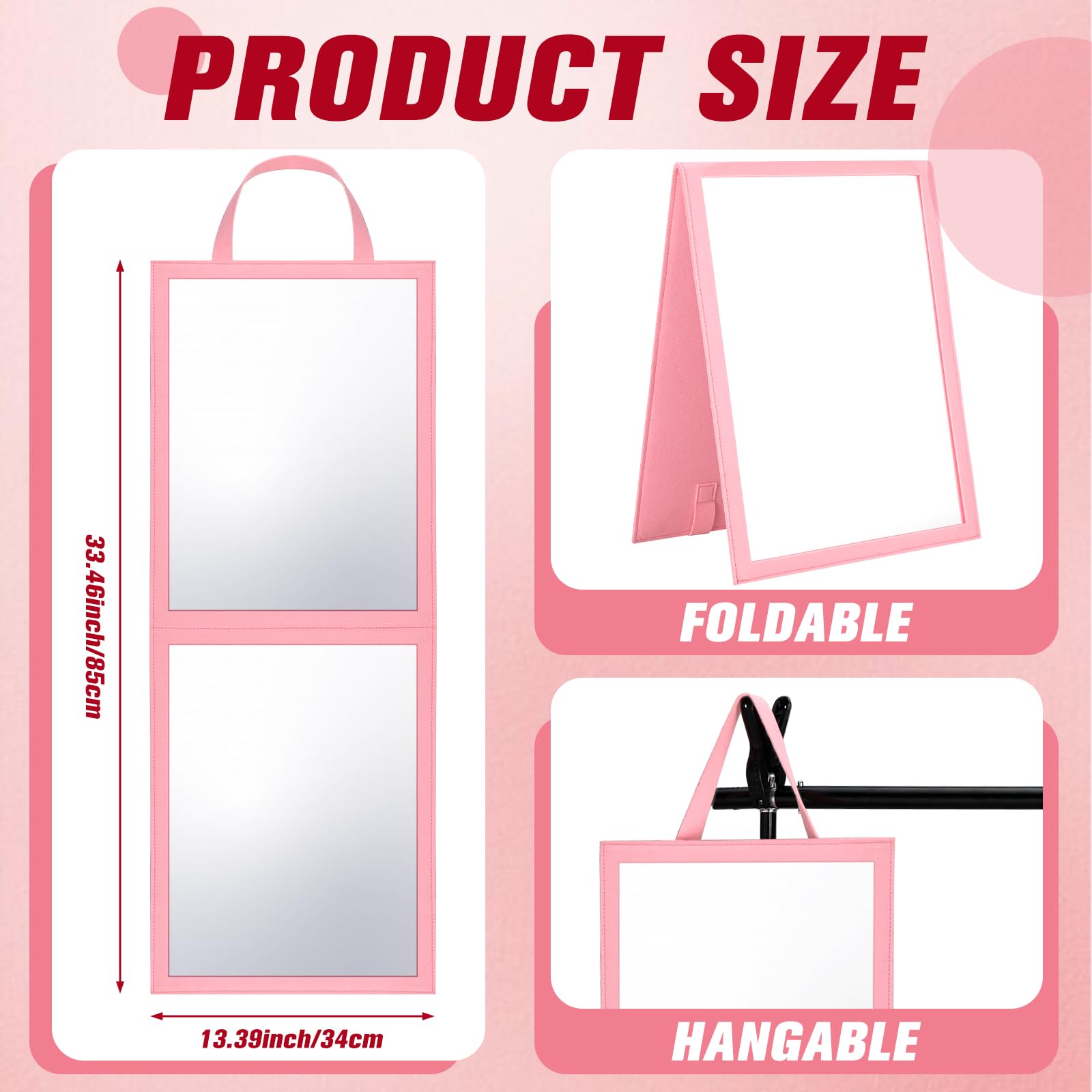 Glikceil Travel Foldable Full Length Mirror 33.5 X 13.4 Inch Backstage Folding Hanging Mirror Dance Bag Mirror Christmas For Gif