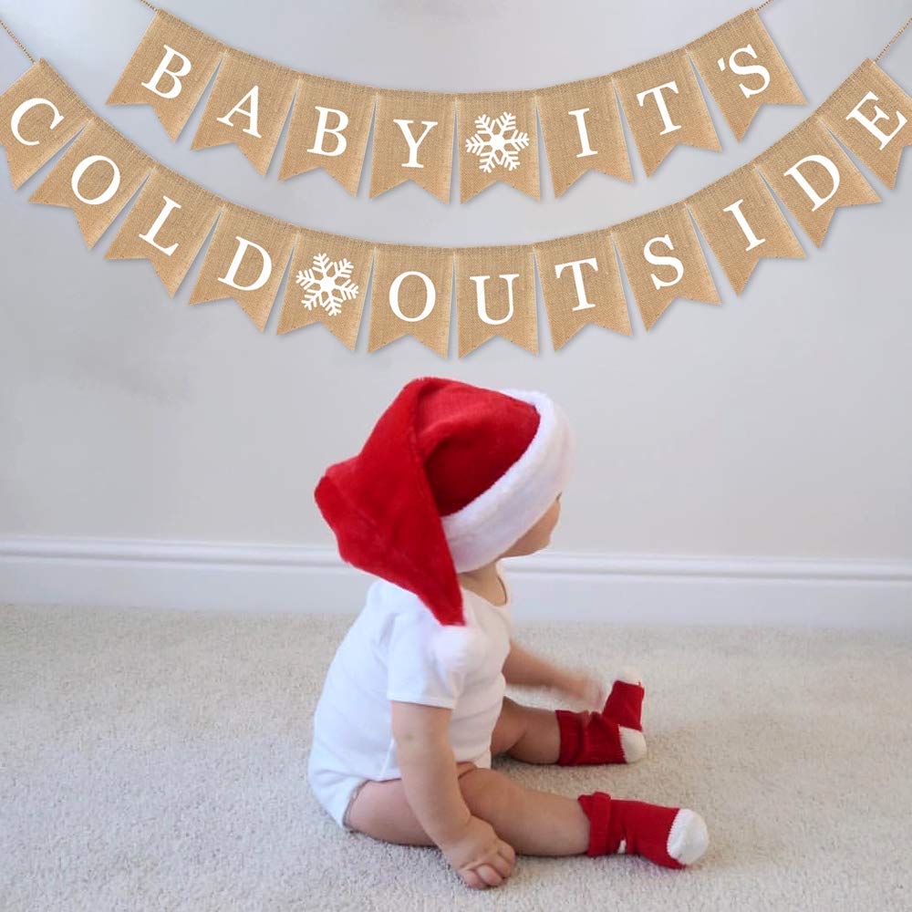 7-Gost Burlap Baby It'S Cold Outside Banner Baby Shower Party Winter Decoration Supplies