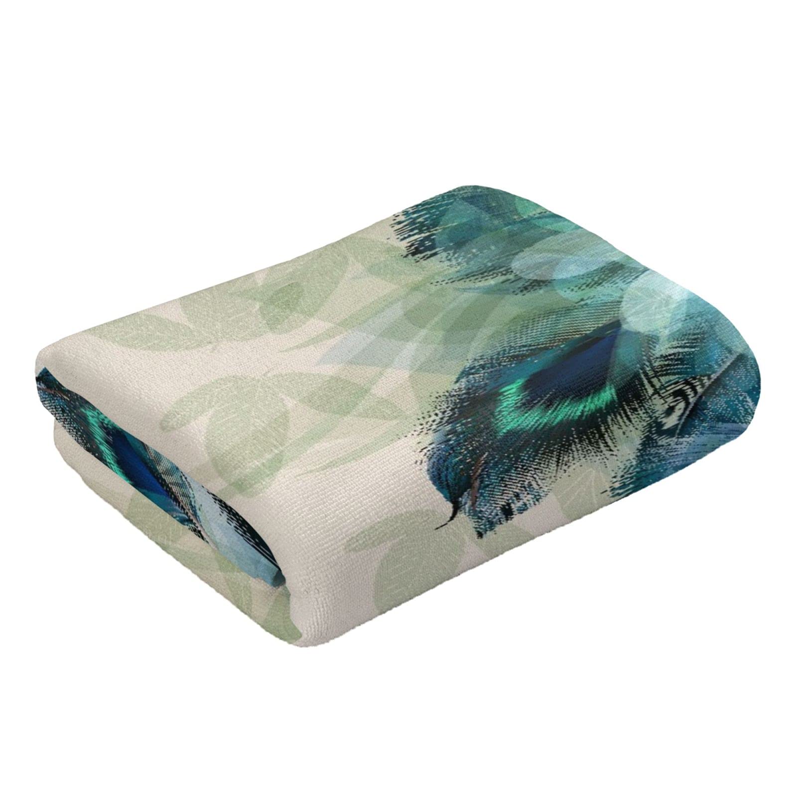 Covasa Peacock Hand Towels For Bathroom Set Of 2 Green Blue Beautiful Peacock Feather Bathroom Hand Towels Microfiber Soft Highl