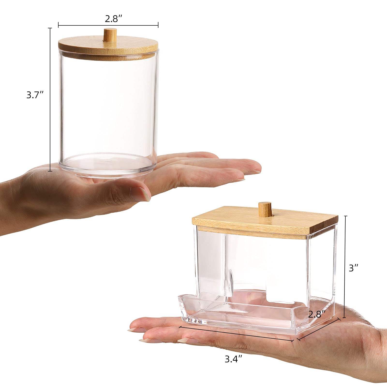 Tbestmax Qtips Holder Bathroom Container  10/7 OZ Cotton Ball/Swabs Dispenser  Apothecary Jar Organizer for Storage Wood Lids