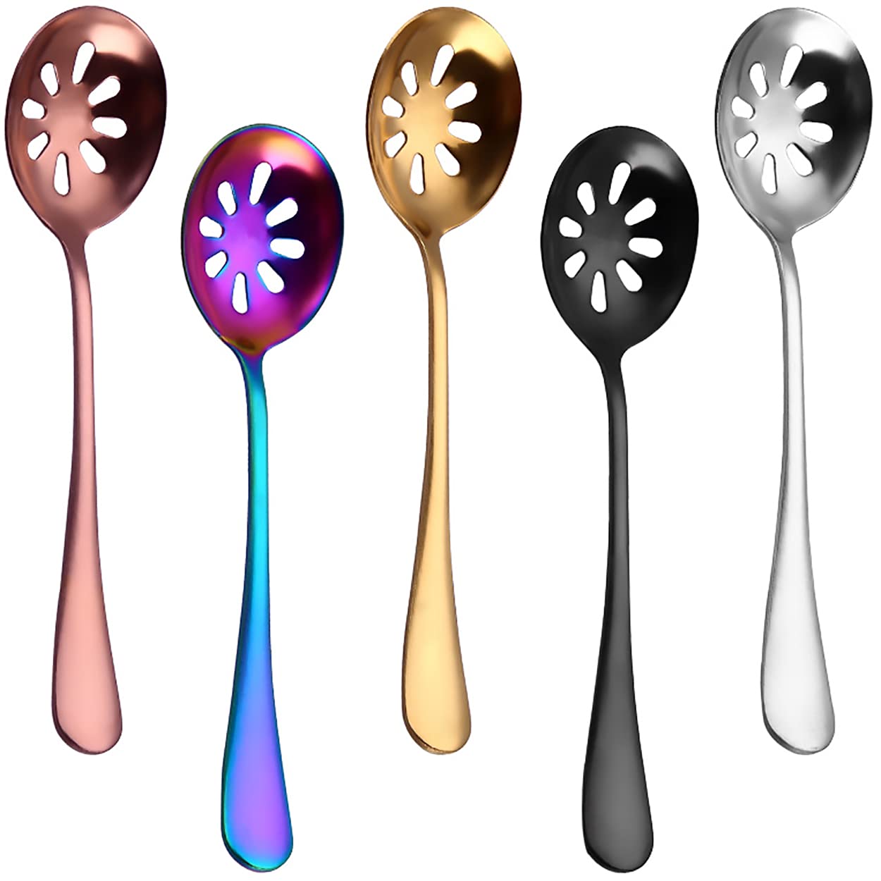 Dadamong 5Pcs Serving Slotted Spoons, Colorful Stainless Steel Serving Utensils Skimmer Perforated Serving Spoon For Buffet Banq